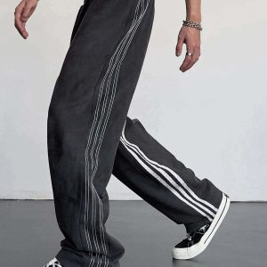 youthful striped sweatpants high waist & urban appeal 8667