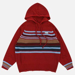 youthful stripes knit hoodie   chic & urban comfort 6954