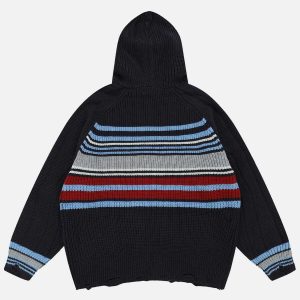 youthful stripes knit hoodie   chic & urban comfort 7927