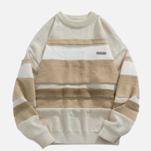 youthful stripes splicing sweater   chic urban appeal 1504