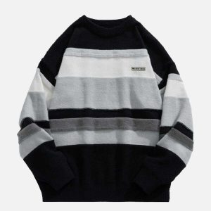 youthful stripes splicing sweater   chic urban appeal 6403