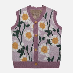 youthful sunflower vest sweater   chic & vibrant style 1005