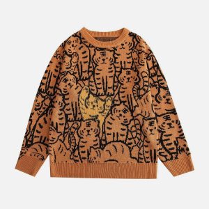 youthful tiger pattern sweater knit   streetwear icon 1895