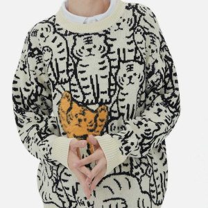 youthful tiger pattern sweater knit   streetwear icon 4530