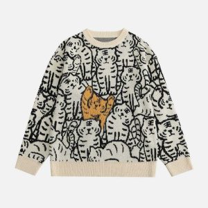 youthful tiger pattern sweater knit   streetwear icon 4839
