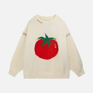 youthful tomato jacquard sweater   vibrant & crafted design 4791
