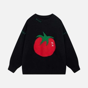 youthful tomato jacquard sweater   vibrant & crafted design 4854
