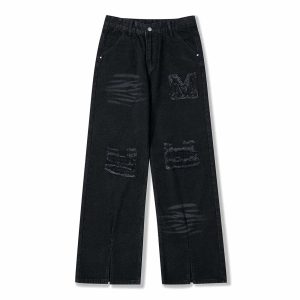 youthful torn textured letter pants dynamic streetwear 3401