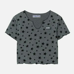 youthful v neck star print tee   chic & trending style 5809