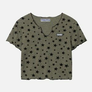 youthful v neck star print tee   chic & trending style 8917