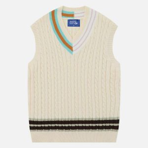 youthful v neck sweater vest   chic college streetwear 1840