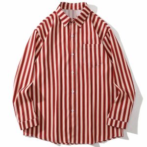 youthful vertical stripe shirt   color block & longsleeved 5451
