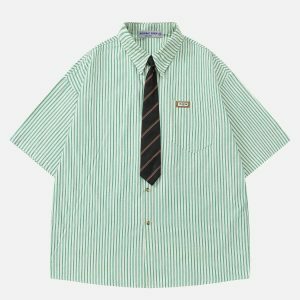 youthful vertical stripes shirts   sleek summer streetwear 6995