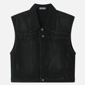 youthful washed vest with shoulder pads   chic urban look 1870