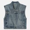 youthful washed vest with shoulder pads   chic urban look 7931