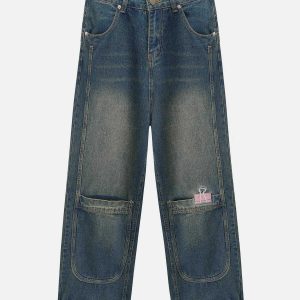 youthful waterwashed jeans with dynamic pockets design 7491