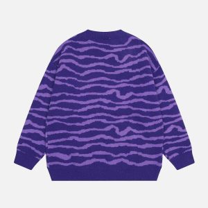youthful wavy stripe sweater multiletter embroidery 3903
