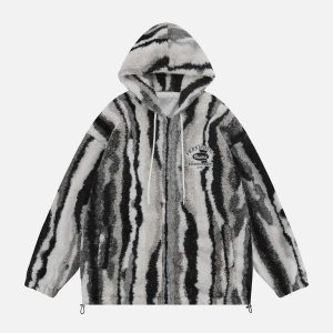 youthful zebra print sherpa hoodie winter chic 4432